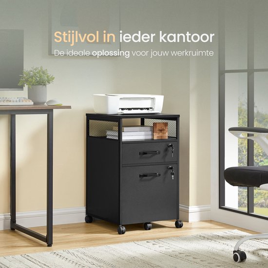 O'DADDY® Ladekast - Archiefkast - Compact en Veilig - Ladenkast - Nachtkast - 44x42x69 cm - Ladenkastje - Open Rek - Mobiel en Duurzaam - Ladekast Zwart - Ladekastje