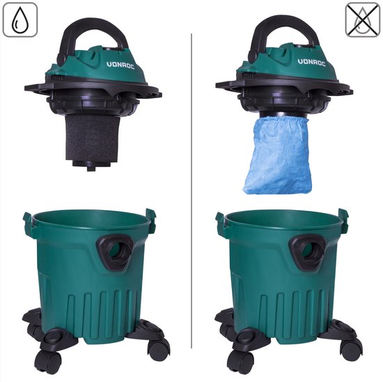 VONROC Compacte nat- en droogzuiger / stofzuiger - 1000W – Blaasfunctie – 12L tank - 5m stroomkabel