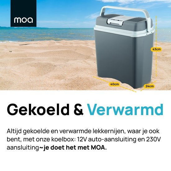 MOA Elektrische Koelbox - Coolbox - Met Verwarmingsfunctie - 12V en 230V - 22 Liter - Grijs -ECW22
