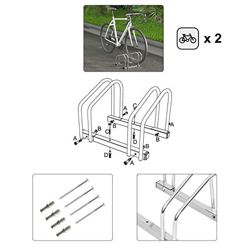 Woltu Fietsenrek voor 2 Fietsen - Verzinkt Staal - Geschikt voor Binnen en Buiten