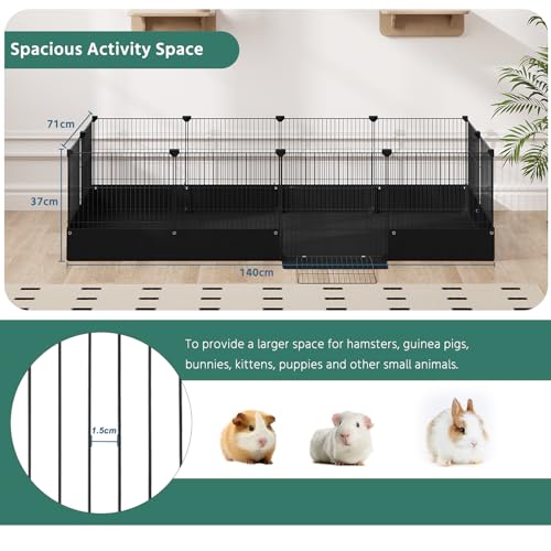 Eugad Kleine Dierenren met Bodem en Deur - Zwarte Metalen Kooi 140 x 71 x 37 cm