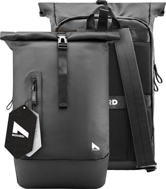 NOHRD Waterdichte Rolltop Rugzak Zwart - Rugtas Heren & Dames - Waterdicht - Rugtas met Laptopvak - Waterproof Rugzak Laptop - Rugzakken