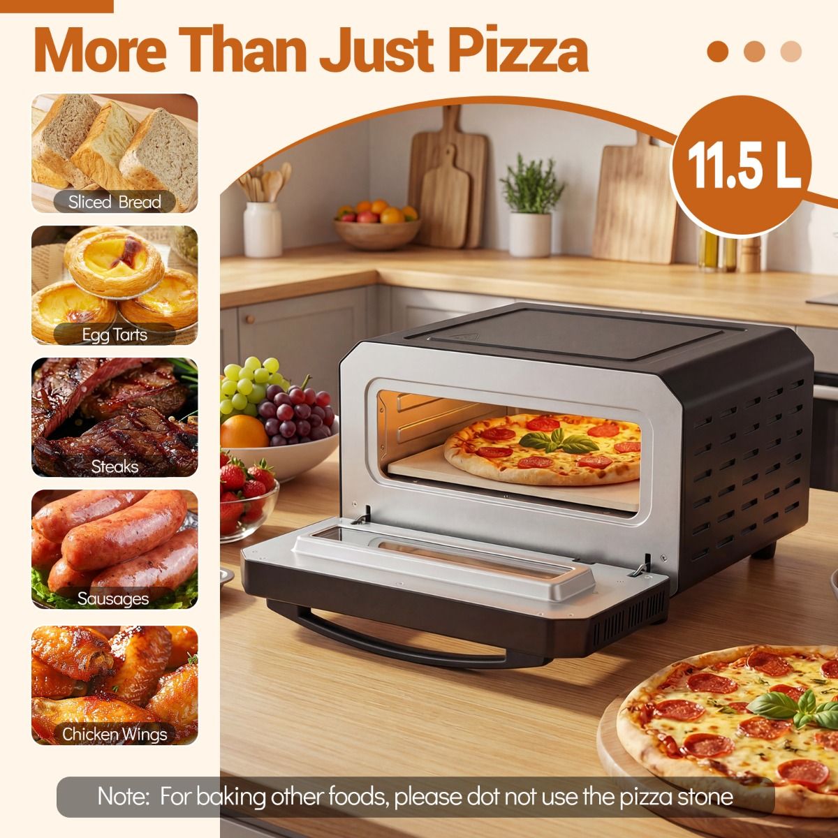 Coast Elektrische Pizzaoven - Tafelmodel met 6 voorinstellingen - Voor pizza’s tot 30 cm - Zwart