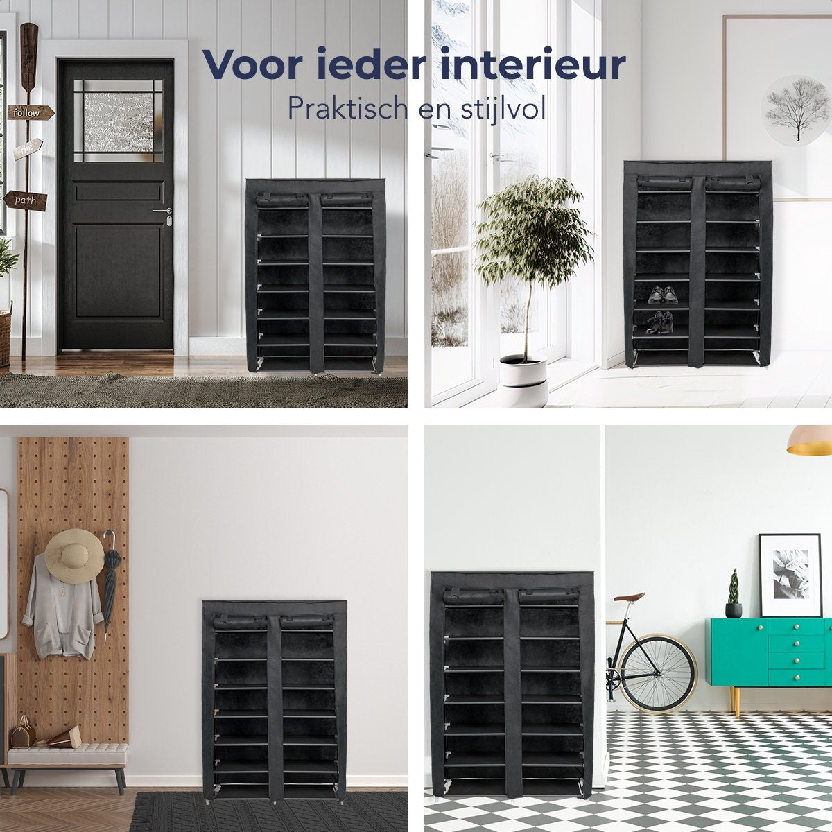 LifeGoods Schoenenrek - 7 Laags - Opbergsysteem 28 Paar schoenen - Schoenenkast - Afsluitbaar - Zwart