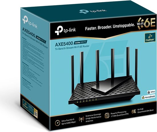 TP-Link Archer AXE75 - Router - WiFi Versterker - Tri-Band - WiFi 6E