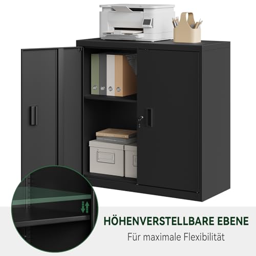 Woltu Lockerkast met Verstelbare Legplank - Metalen Kast met Slot - Zwart - 90 x 92 x 40 cm