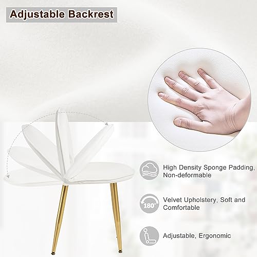 Woltu Make-up Tafel MB6105ws met Kruk en LED Spiegel - Houten Make-up Bureau met Verstelbare Verlichting, 3 Lades, Fluwelen Stoel met Rugleuning - Wit, Crème en Goud - 100x40 cm