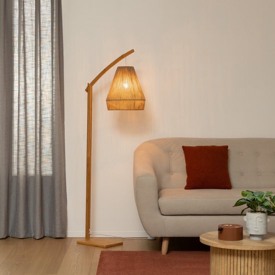 Bamboe boogstaande lamp met gevlochten hennep lampenkap PALM