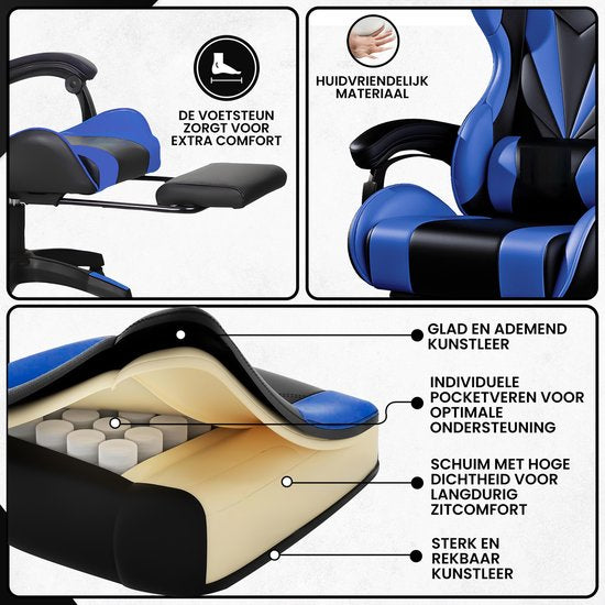 Bayt Gamestoel - Gaming chair - Gamingstoel - Comfort gamer stoel - Zwart en Donkerblauw