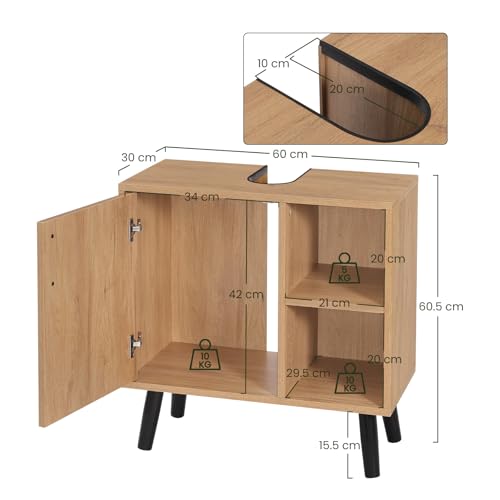 Eugad Badkamerkast onder de wasbak met deur en 2 open planken zwart 60 x 60,5 x 30 cm