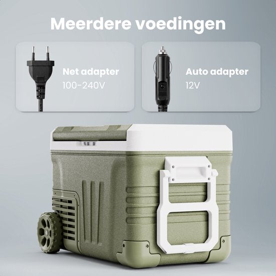 Auronic Elektrische Koelbox - Compressor - 35L - 12V en 240 volt - Camping Koelkast - Frigobox Auto - Met Wielen en Hendel - Groen
