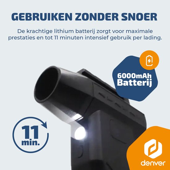 Denver Air Duster - Luchtblazer - Perslucht - Compressed Air - Stofreiniger - 2 opzetstukken - 110000RPM - Draadloos & oplaadbaar - 6000 mAh - HJB172
