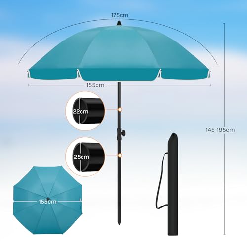 Woltu Tuinparasol met Kantelfunctie en Verstelbare Hoogte - Anti-UV - Inclusief Opbergtas