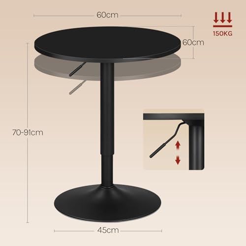 Woltu Ronde Verstelbare Barkruktafel Zwart MDF