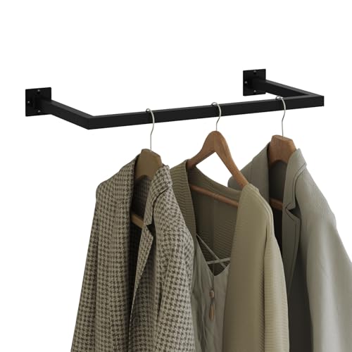 eSituro Industrieel Wandgemonteerde Kledingrail - Zwart - 64 x 6,5 x 30 cm