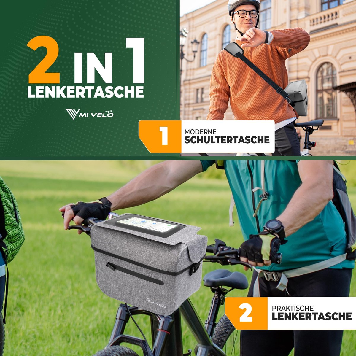 MIVELO Kinderstuurtas KLICKfix – Waterdicht – Mobielvak – Grijs