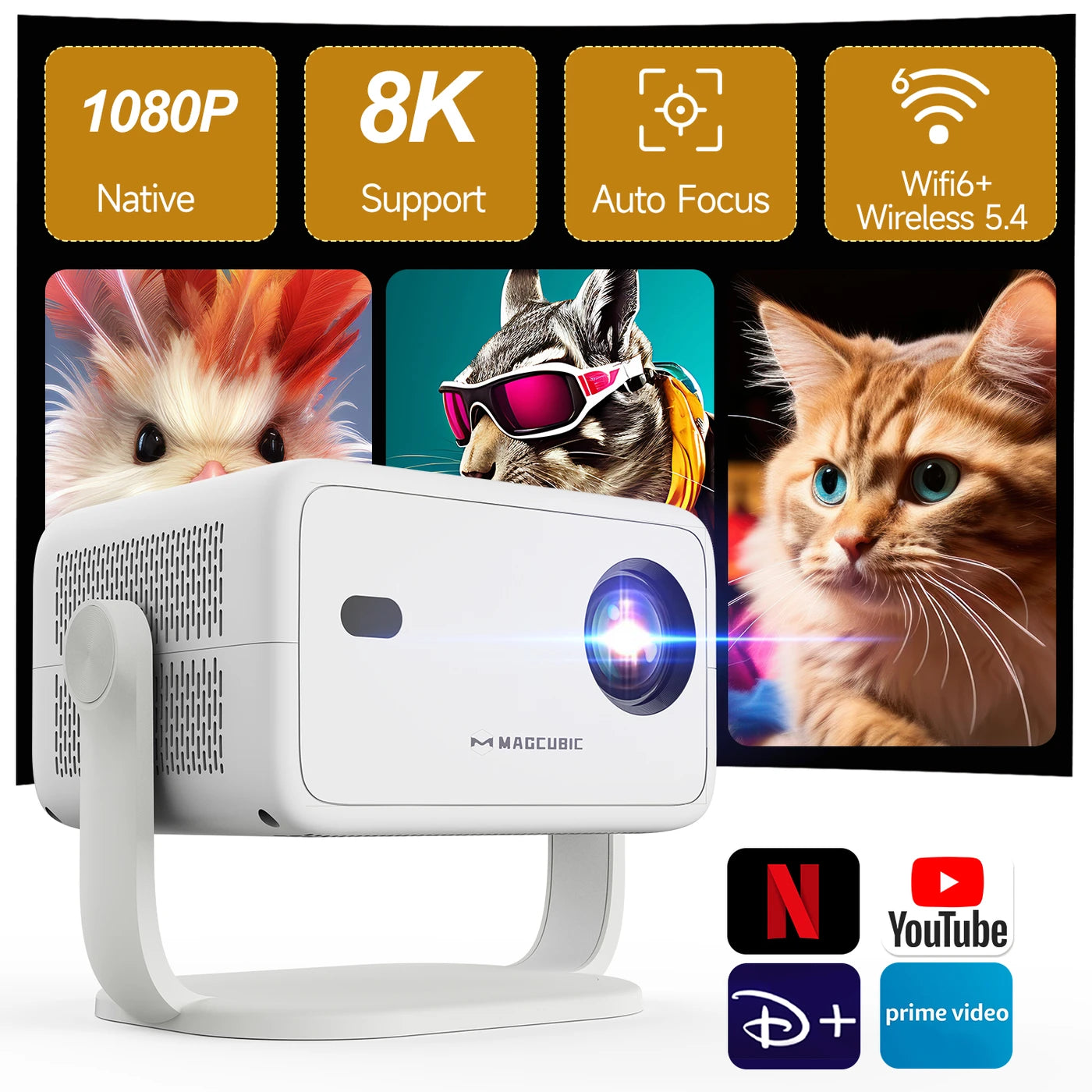 Magcubic L018 4K Smart Projector – Native 1080P – WiFi 6 & Bluetooth 5.4 – 650 ANSI – Autofocus & Auto Keystone – 224 x 151 x 173 mm