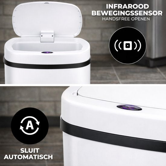 Bayt Prullenbak - Prullenbak 60 Liter - Prullenbak met Sensor - Vuilnisbak - Afvalbak - Metaal - Wit
