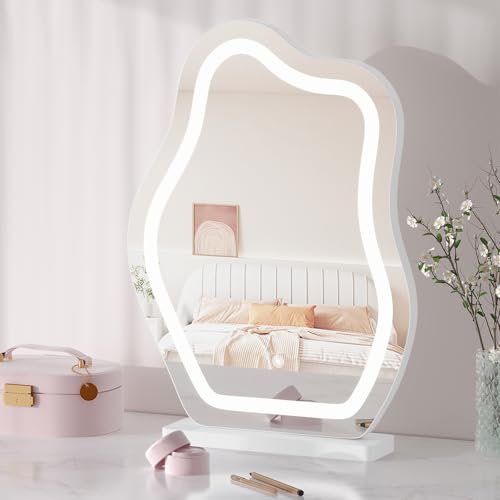 Woltu Onregelmatige Wolkvormige Make-up Spiegel - LED Verlichting met 3 Lichtstanden - Verstelbare Helderheid - 40 x 54 cm - Wit