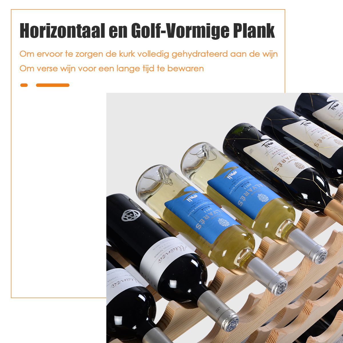 Coast Houten Flessenrek - Capaciteit voor 72 Flessen - 6 Niveaus - 119 x 29 x 72 cm - Dennenhout