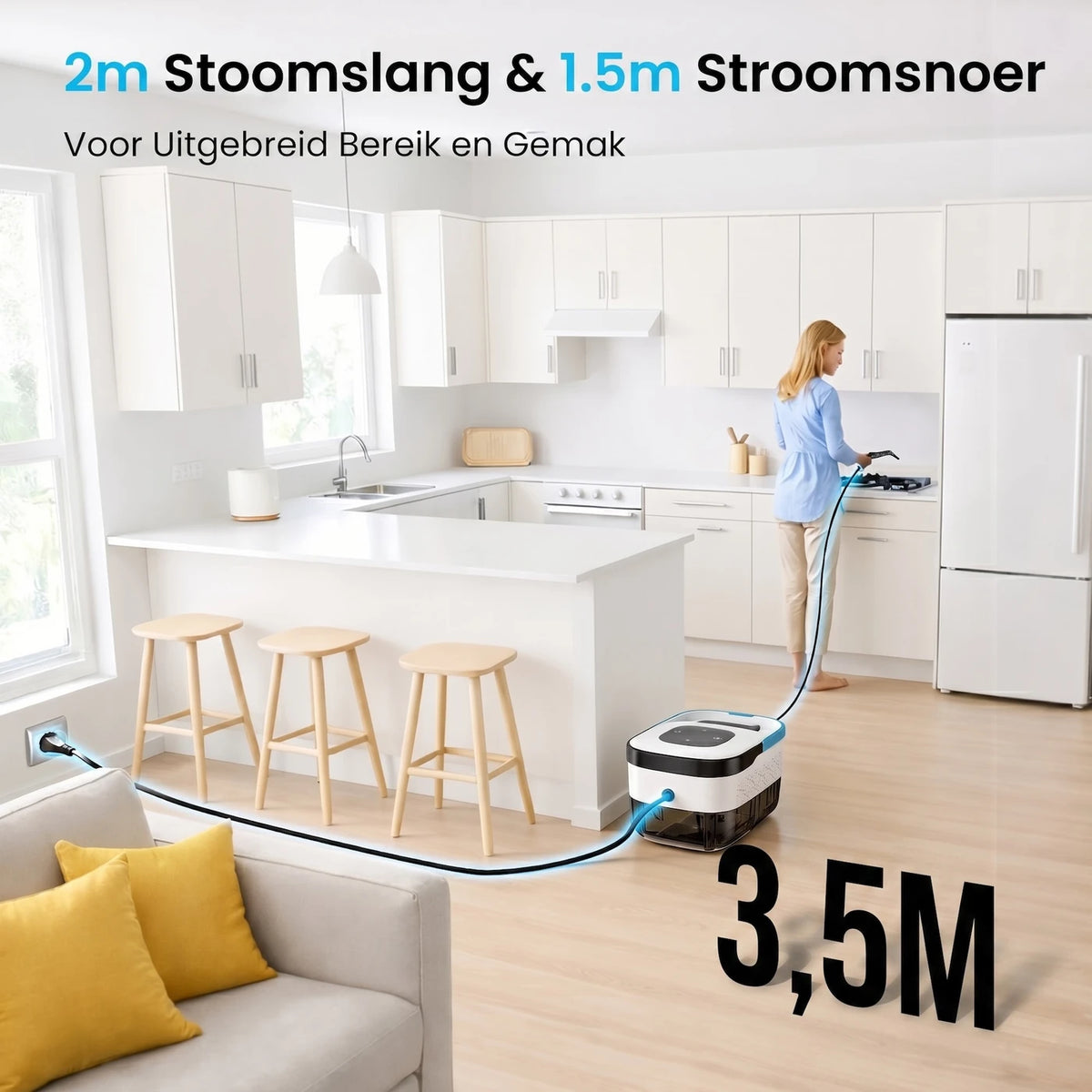 Monsga Stoomreiniger 1500 W – 3,5 Bar – 1,6 L – 15 sec Opwarmtijd – Wit