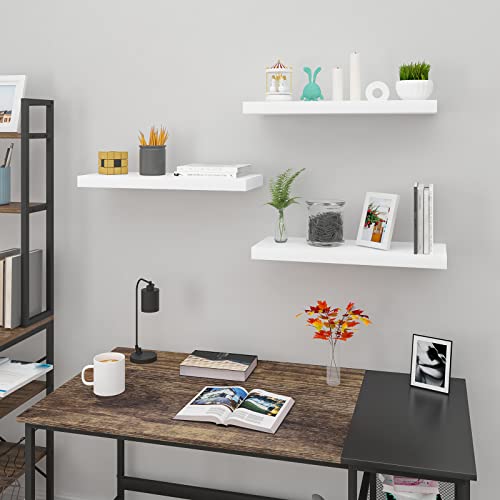 Woltu Wandplank Set RG9372ws-3 - Set van 3 Zwevende Wandplanken - MDF Hout - Wit - 40 x 22,9 x 3,8 cm