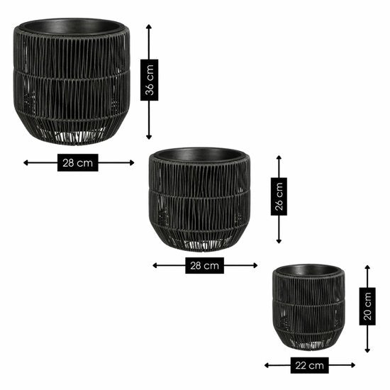 Mica Decorations Peta Bloempot voor Buiten – Set van 3 – Plantenpot voor Bloemen en Buitenplanten – Bloempotten voor Buiten – Zwart