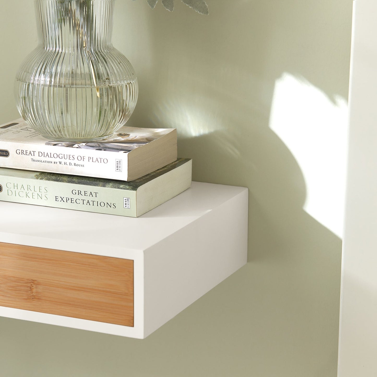 SoBuy Wandplank met 1 Lade - Max 5. kg - 60 x 25 x 8 cm - Wit/ Bruin