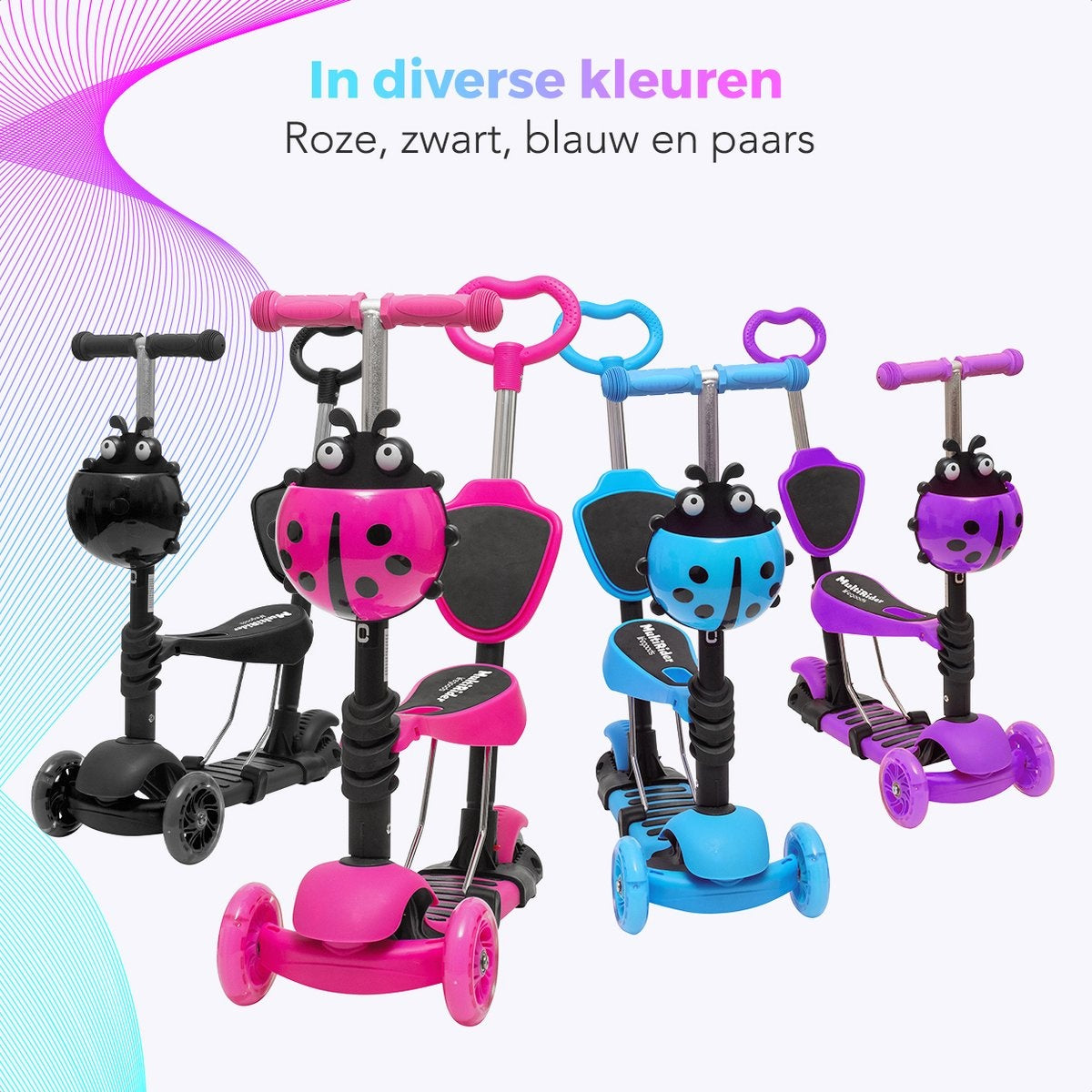 LifeGoods MultiRider - Kinderstep met Duwstang - 3 tot 8 Jaar - Jongens/Meisjes - 2 Lichtgevende Wielen - Roze