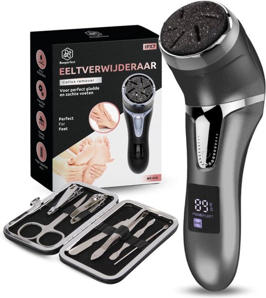 Beeperfect® Elektrische Eeltverwijderaar met Stofzuigsysteem - Voetvijl - Eeltvijl - IPX7 Waterdicht - Gratis Pedicure set - Inclusief 6 Eeltschijven - Zwart