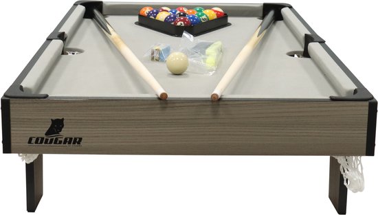 Cougar Pooltafel Mini 3 ft – Compacte Pooltafel in Eiken/Grijs – Opzettafel - Inclusief Ballen, Keuen, Triangel, Krijt & Borstel