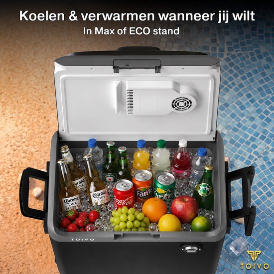 Toivo Elektrische Koelbox - 40 Liter - 12V en 230 volt - Auto - Camping Koelkast - Koelen en Verwarmen - Frigobox - Zwart