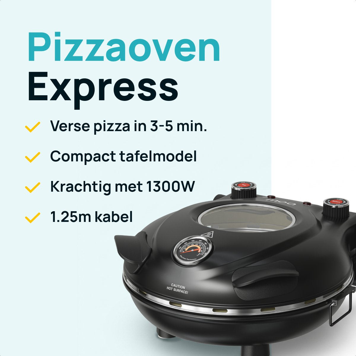 MOA Elektrische Pizzaoven - Tot 400°C - 30,5 cm Pizzasteen - Regelbare Boven- en Onderwarmte - Inclusief 2 Bamboescheppen - Zwart
