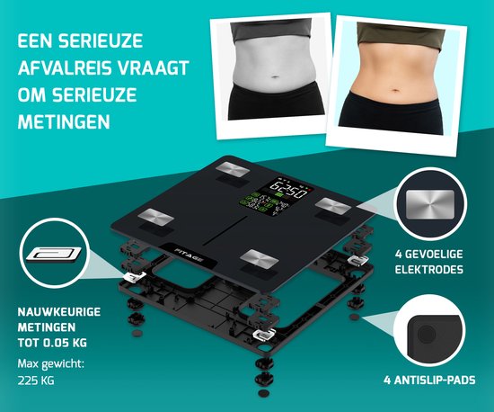 FITAGE LED Weegschaal Personenweegschaal Digitaal - Slimme Weegschaal met 17x Lichaamsanalyse - Weegschalen - FITAGE App