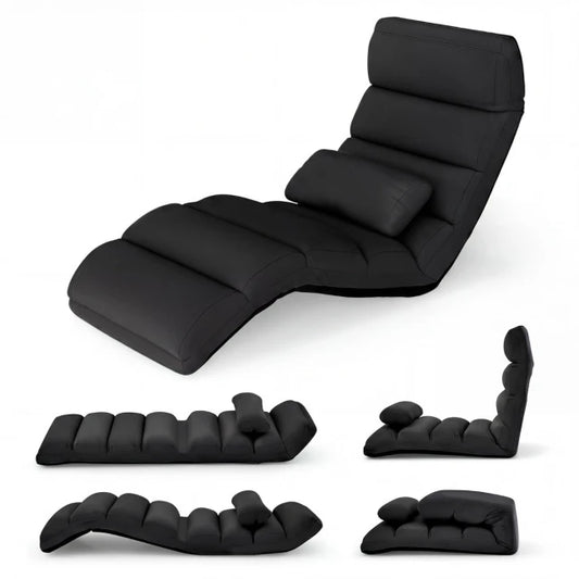 Coast Vloerfauteuil Zwart – Inklapbare Relaxstoel met Slaapfunctie – 175 x 55 x 20 cm