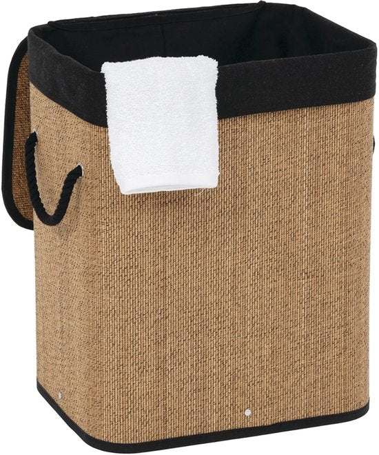 5Five Wasmand met deksel - bamboe hout - 60 Liter- naturel zwart - 41 x 30 x 50 cm