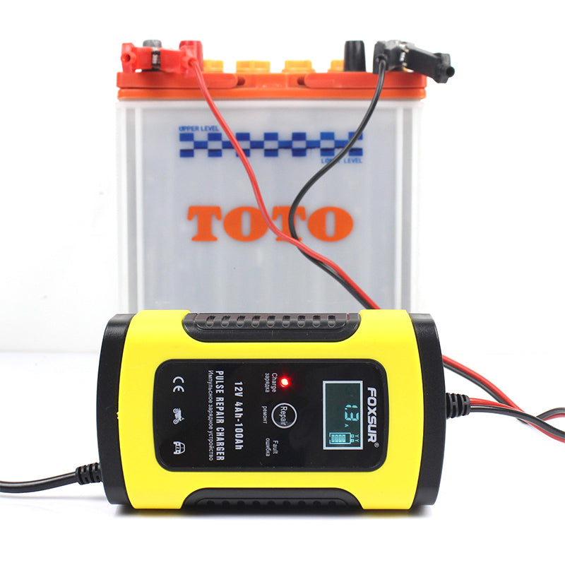 Foxsur Acculader 12V 5A - LCD Display - Pulse Repair - Motor en Auto