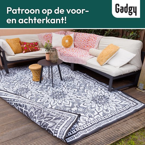 Gadgy Buitenkleed – Dubbelzijdig Tuintapijt, Weer- & UV-bestendig – 300 x 200 cm – Zwart/Wit