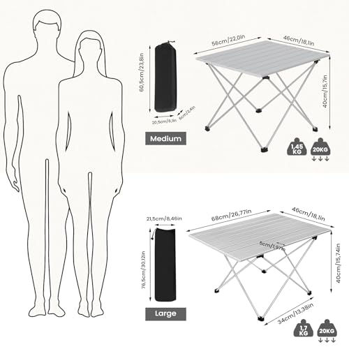 Woltu Vouwtafel Campingtafel Picknicktafel Aluminium Zilver 68 x 46 x 40 cm