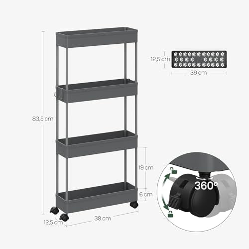 Keukentrolley met 4 Niveaus en Wielen Grijs 39 x 83,5 x 12,5 cm