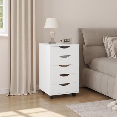 Woltu Kantoor Kast met 5 Lades - Mobiele Opbergkast - Wit - 40 x 40 x 66,5 cm