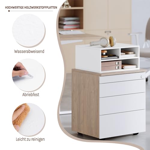 Woltu Printerkast ASK15ws met 3 Vakken - Houten Printerplank Wit - 47 x 22,5 x 40 cm