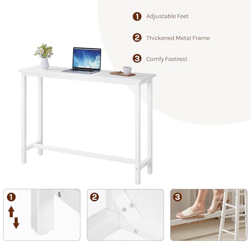 Woltu Keuken Bartafel Ontbijttafel Koffietafel - Metaal Wit Frame - 140x40 cm