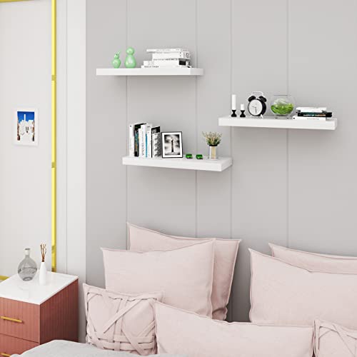 Woltu Zwevende Wandplank Premium - Houten Wandrek Wit - 40 x 22,8 x 3,8 cm