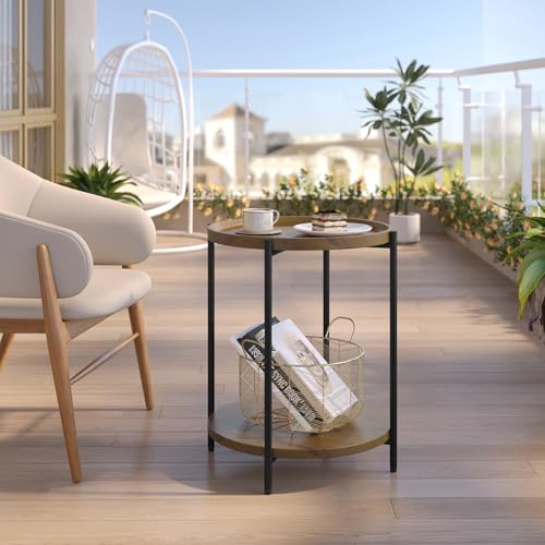 Woltu Ronde Salontafel met 2 Planken Vintage Houtlook