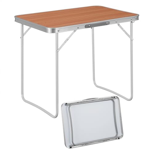 Woltu Campingtafel CPT8135ei - Lichtgewicht Opvouwbare Tafel van Aluminium en MDF - Eiken Kleur - 70 x 50 x 60 cm
