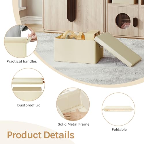 Woltu Opbergdoos met Deksel Set van 3 Crème 43 x 26 x 33 cm