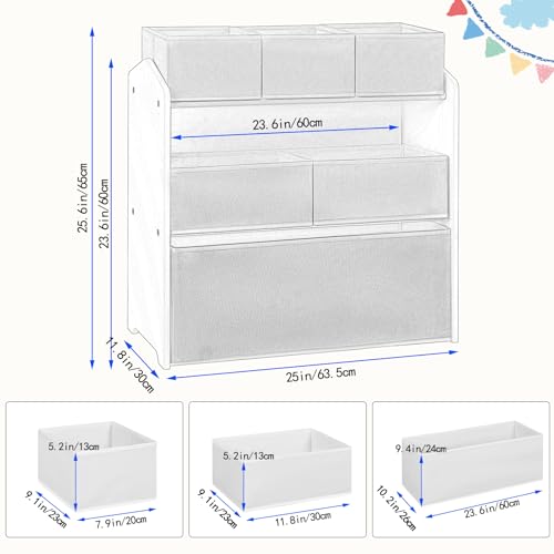 Lestarain Kinderplank met 9 Opbergdozen - Speelgoedkast voor Kinderkamer - Wit - 63 x 60 x 30 cm