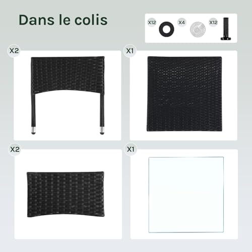 Woltu Tuin Tafel Rattan Look Zwart 50 x 50 x 45,5 cm