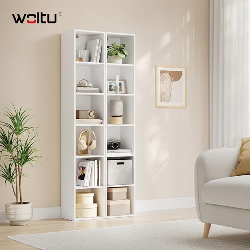 Woltu Boekenkast Semi-Open Kolom 6 Vakken - Spaanplaat/Wit - 30 x 24 x 158,5 cm